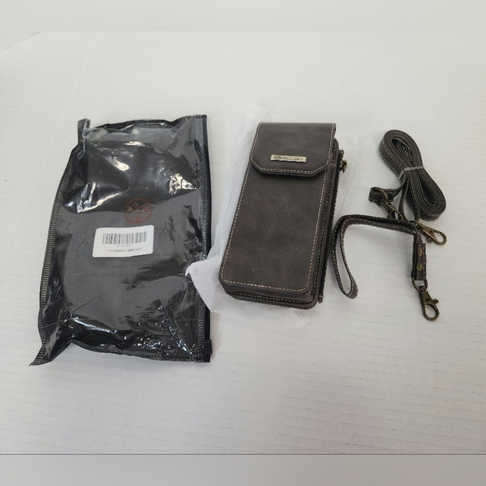 Case Me RFID Tech Wallet W/ Crossbody Strap & Phone Pocket Coffee Brown NIB